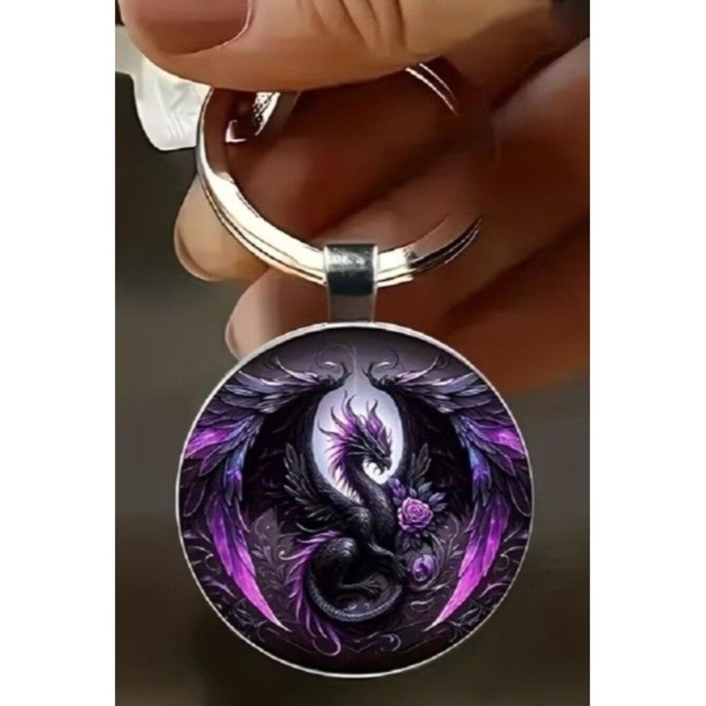 Dragon Purple Keychain Finished with a Glass Dome
